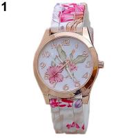 ราคา นาฬิกาข้อมือควอตซ์หน้าปัดเลขอารบิกสายรัดซิลิโคนพิมพ์ลายดอกไม้คลื่นความโน้มถ่วงของผู้หญิง (17357398545)