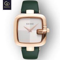 ราคา GUOUนาฬิกาผู้หญิงแบรนด์ชั้นนำสร้อยข้อมือแฟชั่นผู้หญิงหรูหราทรงสี่เหลี่ยมสายหนังแท้นาฬิกาSaati (5504422352)