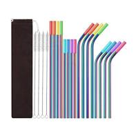 ราคา 16 Pack Rainbow Color Reusable Metal Straws with Silicone Tip Colored Long Stainless Steel Straws Drinking Straw (14020639360)
