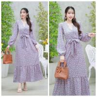 ราคา Maxi Dress ลายดอกเล็กแขนยาวมียางสม๊อคไขว้ด้านหน้า ตัดต่อระบายชาย มีโบว์ผูกเอว มีซิปซ่อนด้านหลัง มีซับใน (20978443258)