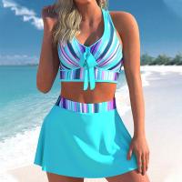 ราคา ใหม่2022กระโปรงพิมพ์ลายสีฟ้าชุดว่ายน้ำผู้หญิงบิกินี่เอวสูงชุดว่ายน้ำ Cross Bow เซ็กซี่ Beachwear ชุดว่ายน้ำ Biquini (14741348372)