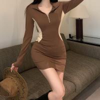 ราคา ชุดเดรส มินิเดรส Dress เดรสเข้ารูปรูป ดีไซน์เก๋ ชุดเดรสสั้นแขนยาว เดรสคอปกกระโปรงสั้น ชุดเดรสงานมีซิป Mini Dress (10537019338)