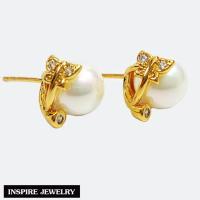ราคา Inspire Jewelry ต่างหูมุก ประดับผีเสื้อ ฝังเพชรสวิส หุ้มทองแท้100 24K สวยหรู (142519072)