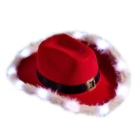 ราคา Cowboy Hats For Christmas Womens Cosplay Tiara Hat Luminous Red Velvet Santa Hat Fashion Christmas Hats LED Cowboy Hats (20136646389)