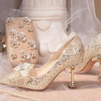 ราคา RENBEN รองเท้าส้นสูงใหม่ไม่เหนื่อยเท้ารองเท้าเจ้าสาวคริสตัลคริสตัลฝรั่งเศส V725 (21067326088)