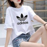 ราคา Adidas เสื้อแขนสั้นทันสมัยสำหรับผู้หญิงเสื้อยืดทรงหลวมสีขาวและสีดำ2สี (11194917817)