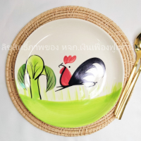 ราคา จานเซรามิค จานข้าว 8 นิ้ว ลายไก่ลำปาง เข้าไมโครเวฟได้ (17593448585)