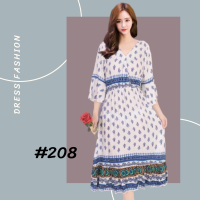 ราคา เสื้อผ้าผู้หญิง มินิเดรส ลายดอก แขนระบาย ผูกหลัง เอวยืด ผ้าสปันใส่สบาย ไม่ร้อน 208 พร้อมส่ง (841684731)