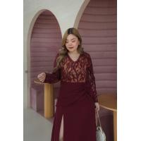 ราคา DR212 เดรสยาวแขนลูกไม้ซีทรู 2 สี ดำ แดง เสื้อผ้าพลัสไซส์ Plussize fashion ชุดคนอ้วน แฟชั่นสาวอวบ (19574344146)