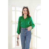 ราคา ส่งเร็วพิเศษ VA062 TARA Shirt เสื้อเชิ้ตหญิง ไหล่สโลป แขน 5 ส่วน เนื้อผ้าซาติน ผ้าอย่างดี ใส่สบาย ไม่ร้อน (17364824787)