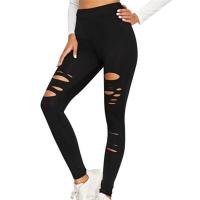 ราคา Hang qiao shopHangQiao Womens High Waist Yoga Pants Cut Out Ripped Workout Running Yoga Skinny Leggings Casual Sweatpants (19987270176)