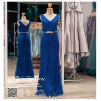 ราคา ชุดราตรีออกงาน ชุดราตรียาว ชุดราตรียาวแขนกุด คอวี ชุดไปงานแต่งกลางคืน คนอ้วนใส่สวย ผอม PF088 น้ำเงิน (8720891589)