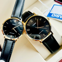 ราคา นาฬิกาคู่รัก Casio รุ่น MTP VT01GL 1B2 LTP VT01GL 1B นาฬิกาสายหนังสีดำ ขอบหน้าปัดสีทอง ของแท้ 100 รับประกันสินค้า 1 ปี (18176478183)