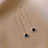 ราคา ต่างหูระย้ายาวสำหรับผู้หญิงสายหูหัวใจสีดำ1คู่เครื่องประดับต่างหูเจาะต่างหูระย้าสีทองขายส่ง (20707694584)