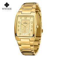 ราคา WWOOR นาฬิกาสีทองสำหรับผู้ชายนาฬิกาแบรนด์หรูสุดหรูควอตซ์สแตนเลสเดิมกันน้ำนาฬิกาข้อมือฟรีกล่อง (9015778864)
