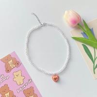 ราคา พร้อมส่ง Mini heart necklace สร้อยมุก จี้ดินปั้นหัวใจ สร้อยลูกปัดมุก (20013930302)