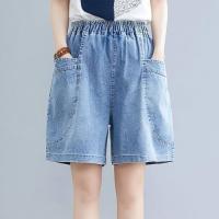 ราคา มีไซส์ใหญ่ Plus Size Denim Shorts Korean High Waist Loose Elastic Waist Big Pocket Cropped Pants Jeans (19176838716)