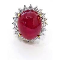 ราคา แหวนพลอยทับทิมสีแดงเม็ดโต เพชร CZ Whiteตัวเรือนเงินแท้ 925 ชุบทองไมคร่อน (564966563)