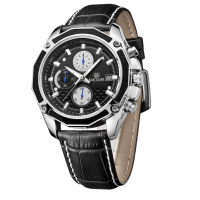 ราคา นาฬิกาข้อมือ ผู้ชาย นาฬิกาสายหนังผู้ชาย สายหนังสีดำ Men Watch นาฬิกาข้อมือแฟชั่น Megir Watch รุ่น V02 (102082524)