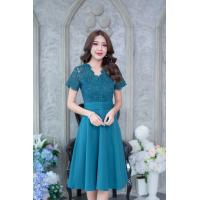 ราคา เดรสไปงาน เดรสออกงาน สีเขียว ทรงเอ ต่อลูกไม้ช่วงบนสวยดูดีมากๆ ค่ะ M 3XL มีซับในอย่างดีค่ะ (14331471455)