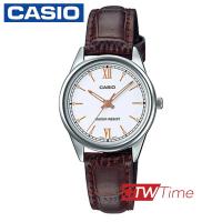 ราคา Casio นาฬิกาข้อมือผู้หญิง สายหนัง รุ่น LTP V005L 7B3UDF สีเงิน หน้าปัดขาวโรมัน (7944205596)