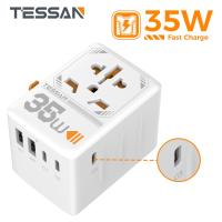 ราคา Universal Travel Adapter One International Wall Charger AC Plug Adaptor with Type C Ports TESSAN Worldwide adapter charger USB C 3 4A Smart Power and 3 0A USB Type C for USA EU UK AUS (21066147293)