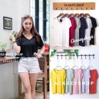 ราคา Acasey เสื้อแขนสั้นผู้หญิง คอวีตัวใหญ่ ผ้าสลาฟ ใส่สบาย เสื้อสีแดงหญิง ไซส์ 38 40นิ้ว (873674232)