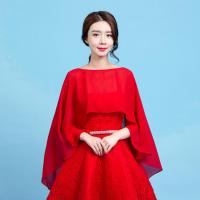 ราคา ชุดผ้าคลุมไหล่เจ้าสาวผ้าชีฟองด้านหน้าสั้นหลังยาวสีดำสีขาวสีแดงชุดปาร์ตี้ตอนเย็น (19847360127)
