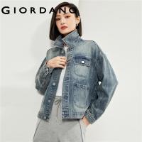ราคา GIORDANO Women Jackets Turndown Collar Buttons Retro Denim Jackets Multi Pocket Fashion Casual Loose Denim Jackets 18374201 (21269368657)