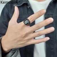 ราคา Kemstone สแตนเลสแฟชั่นสีดำอาเกตเครื่องประดับแหวนทองเงินสำหรับแหวนผู้ชาย (19581373788)