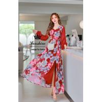 ราคา พร้อมส่ง S 4XL GANNIESHOP A91 Dress แม๊กซี่เดรส เดรส เดรสยาว เดรสยาวสีแดง เดรสสีแขนยาว เดรสลายดอกไม้ เดรสสาวอวบ ชุดออกงาน เดรสออกงาน ชุดลายดอก (16374428499)