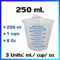 ราคา ถ้วยตวง แก้วตวง เหยือกตวง ถ้วยตวงพลาสติก ถ้วยตวงของเหลว 250 ml 1 cups 8 Oz 3 หน่วย ml cup oz Plastic Measuring Jug 250 ml 1 cups 8 Oz 3 Units ml cup oz (439899963)