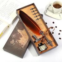 ราคา Qearl 1ชุด Retro ปากกาเขียน Vintage การประดิษฐ์ตัวอักษรปากกาคอแร้งขนนกหมึกใช้สำหรับเขียนชุด (7420471244)