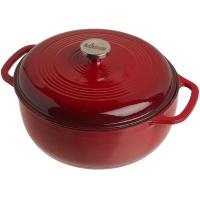 ราคา Lodge Enameled Cast Iron Dutch Oven With Stainless Steel Knob and Loop Handles 6 Quart Red Red 6 Quart (10889014653)