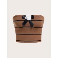 ราคา เสื้อเกาะอก แต่งดอกไม้และโบว์หน้า ลายทาง มี3สี แฟชั่นเวียดนาม (20878126931)