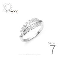 ราคา S925 แหวนเงินแท้ แหวนใบมะกอก แหวนเพชร แหวนเพชรสวิส เพชร CZ Sterling Silver Ring 7 (7172030820)