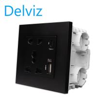 ราคา Delviz EU standard Type c charging socket wall mounted power node USB socket 5 hole 5V3100mA fast charging 1A 1C socket Black socket (20277254585)
