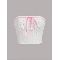 ราคา เสื้อเกาะอก ผูกโบว์หน้า พับหน้าอก ครอป เย็บปักถักร้อยตาข่าย (20050668892)