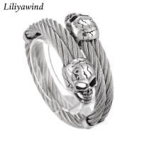 ราคา Liliyawind ฮิปฮอปร็อคสแตนเลสสตีลทอง เงิน ดำกะโหลกสร้อยข้อมือสำหรับผู้ชายเครื่องประดับ T1B (16946077534)