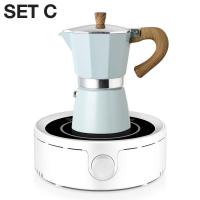 ราคา moka pot เครื่องชุดทำกาแฟ 3IN1 เครื่องทำกาหม้อต้มกาแฟสด ชุดทำกาแฟสด 3 ชิ้น เครื่องบดกาแฟ ขนาด 150ml และ 300ml ตาไฟฟ้าเซรามิก 800w SimpleFood (17971121535)
