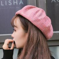 ราคา หมวกสไตล์เกาหลีทรงเบเร่ลายสก๊อตสีชมพูน่ารักพร้อมส่ง (12531576578)