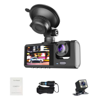 ราคา กล้องติดรถยนต์3ช่องสำหรับกล้องสำหรับรถยนต์กล้องบันทึกวีดิโอหน้ารถ DVRs กล่องดำกล้องบันทึกภาพดีวีอาร์แบบเลนส์คู่พร้อมจอจอดรถ Kamera Spion 24ชั่วโมง (19663769873)