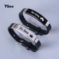 ราคา Yuee 2ชิ้น เซ็ตสร้อยข้อมือคู่รักซิลิโคนกีฬายอดนิยมกำไลข้อมือมงกุฎขาวดำ Her King His Queen สร้อยข้อมือสแตนเลสของขวัญ (12506087959)