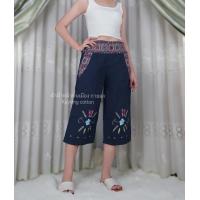 ราคา กางเกงขา 5 ส่วน ผ้าฝ้าย ผ้าหม้อห้อม ปักมือ แต่งลายพิมพ์ มีกระเป๋า (21026864375)