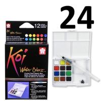 ราคา สีน้ำก้อน ตราโคอิ Koi โคอิ แบบตลับพร้อมพู่กันฟองน้ำ 12 สี และ 24 สี สีน้ำซากุระ สีน้ำkoi สีน้ำก้อนตลับ สีน้ำวาดรูป Sakura Water Colors สีน้ำsakura koi (2778218288)