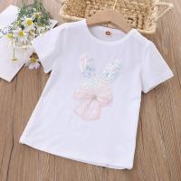 ราคา Girls T shirt 2023 New Cartoon Bunny Sequined Patch 100 Cotton Short Sleeve Round Neck Tops (15086835898)