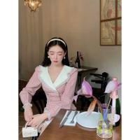 ราคา สูทสีชมพูลายสก๊อตฝรั่งเศสสำหรับผู้หญิงชุดเดรสใส่ได้ทุกโอกาสแขนยาวเข้ารูปมีปกลูกไม้ลูกไม้สำหรับฤดูใบไม้ร่วง2022 (17220263219)