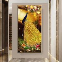 ราคา สัตว์นกยูงสีทองบ้านผ้าใบวาดภาพระเบียงเครื่องตกแต่งฝาผนังรูปภาพไม่มีกรอบ (17316442026)