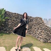 ราคา ชุดเดรสทรงเอแบบปิดเอวเสื้อถักนิตติ้งแขนสั้นมีปกฉบับภาษาเกาหลีเดรสคอปกชุดสูทสไตล์ธูปขนาดเล็ก (18917511979)