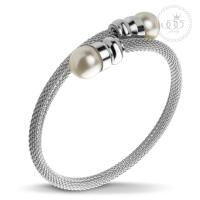 ราคา 555jewelry กำไลไขว้สแตนเลส สตีล ปรับขนาดได้ลาย Mesh chain tube ประดับมุก Free size รุ่น MNC BG279 (20997283659)